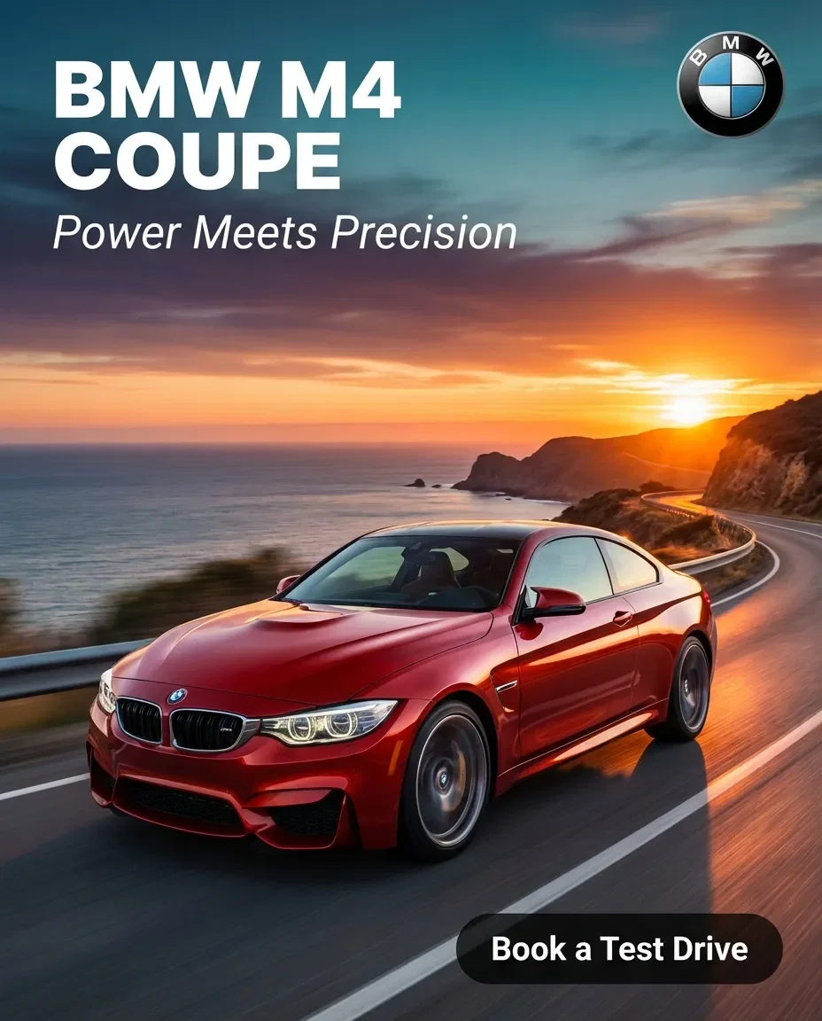 BMW M4 Coupe car ad at sunset