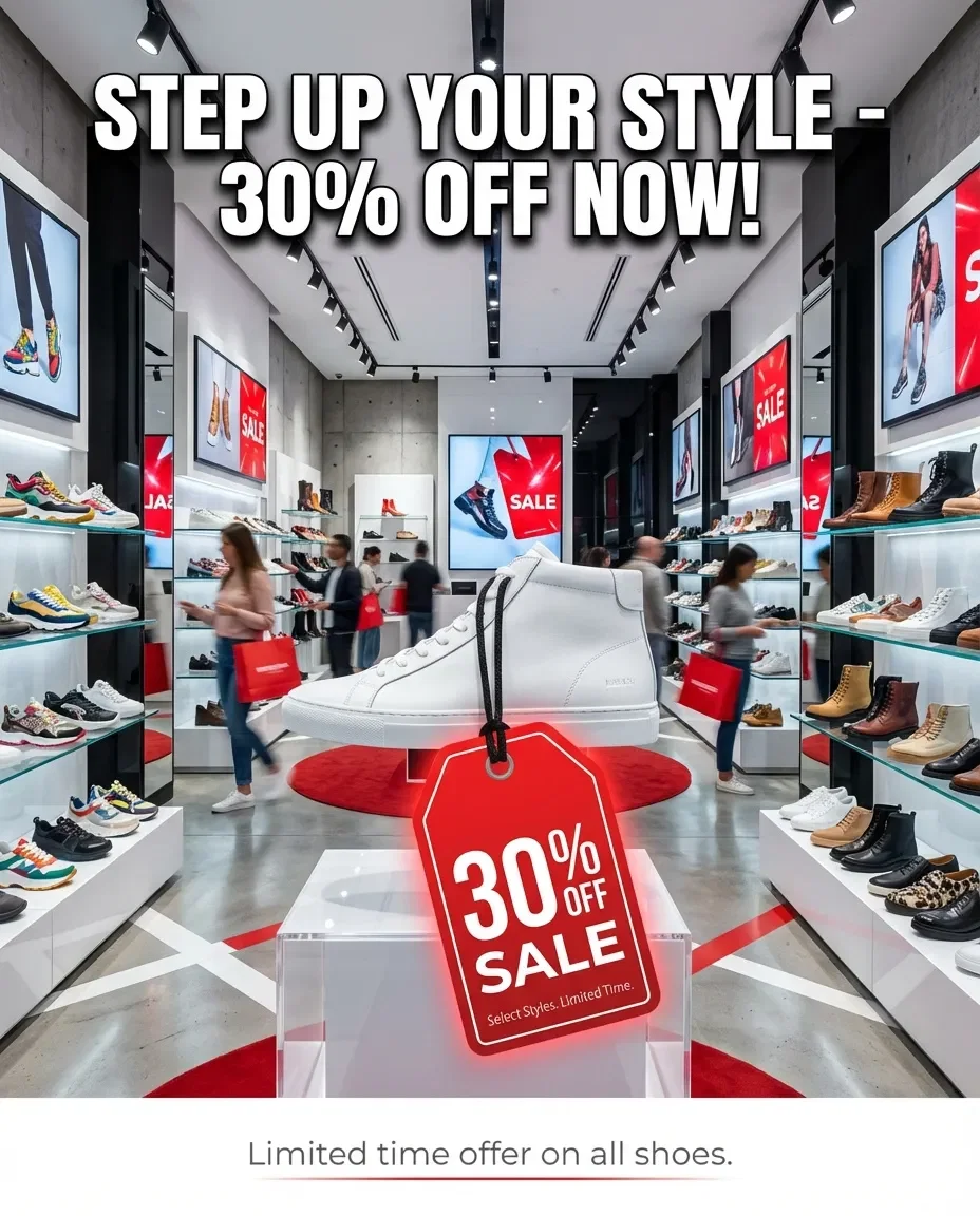 White sneakers ad created with AdFlex