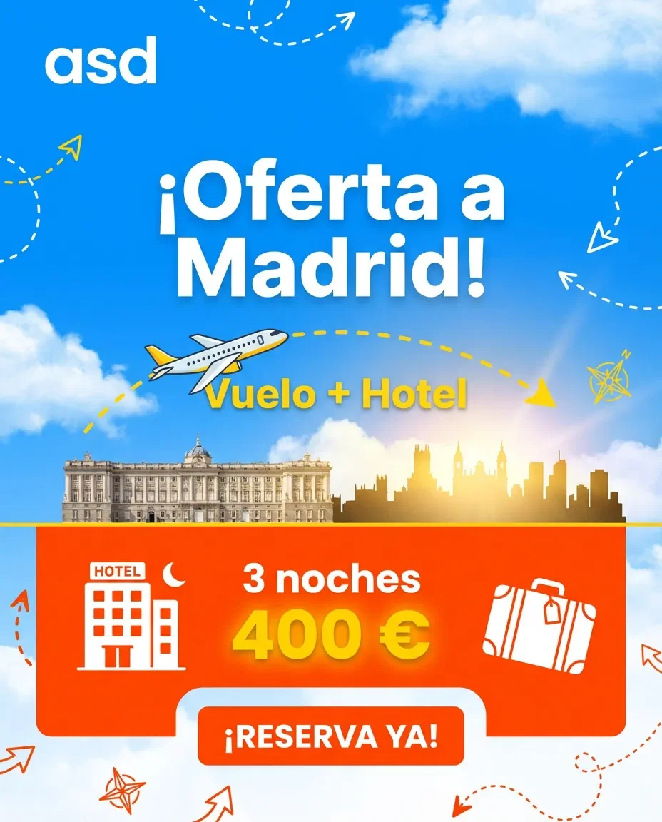 Madrid travel deal ad in Spanish